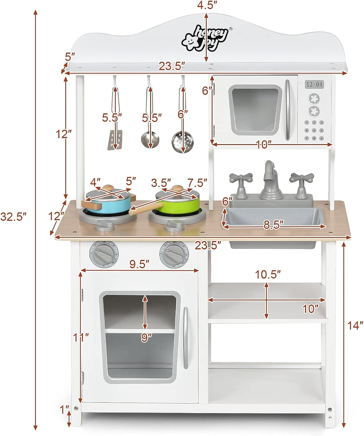 HONEY JOY Juego de cocina de madera para niños con microondas, freg...