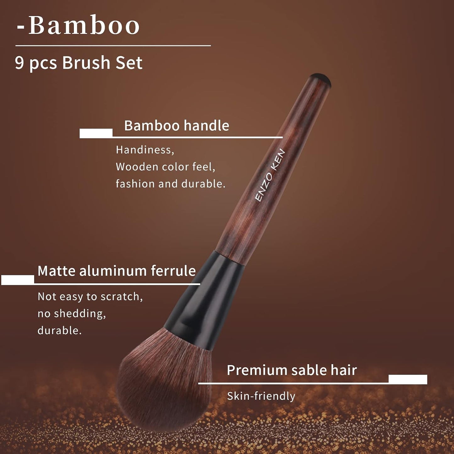 Juego de brochas de maquillaje de bambú profesional, juego de broch...