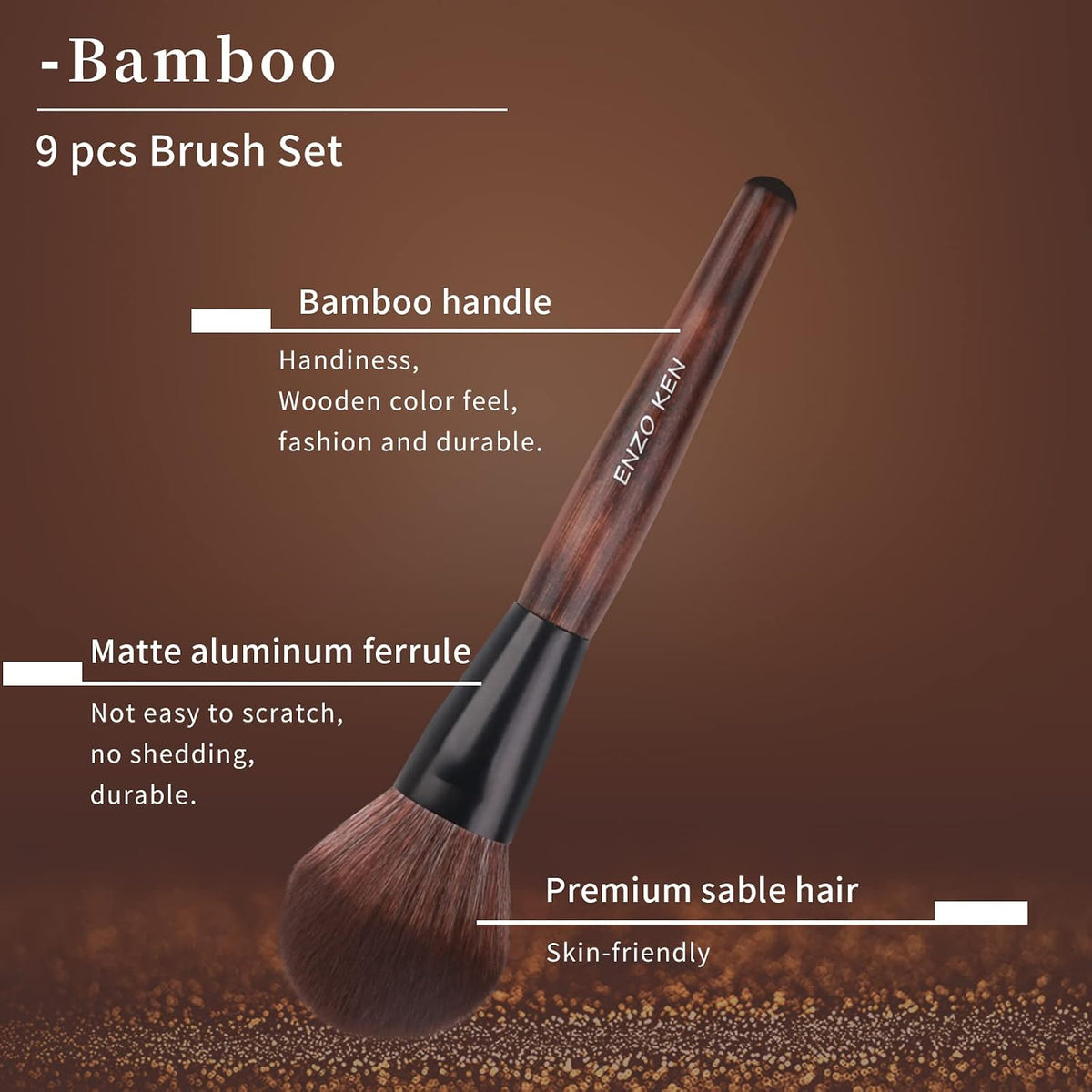 Juego de brochas de maquillaje de bambú profesional, juego de broch...
