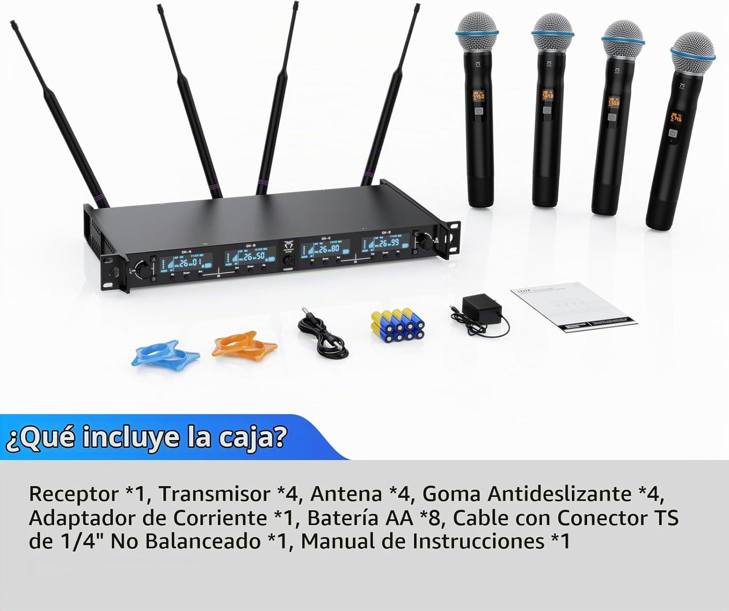 Sistema de micrófonos inalámbricos de 4 canales, kit de micrófono d...
