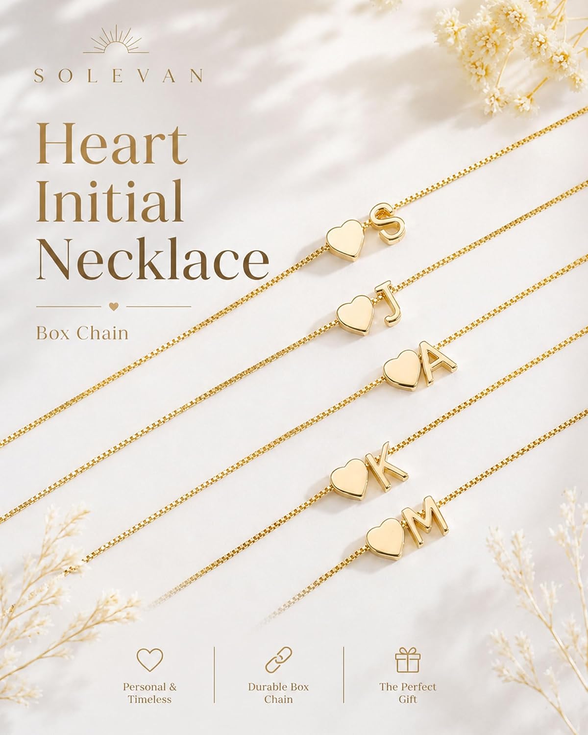 SOLEVAN Collares con inicial de corazón de oro para mujer, a la mod...