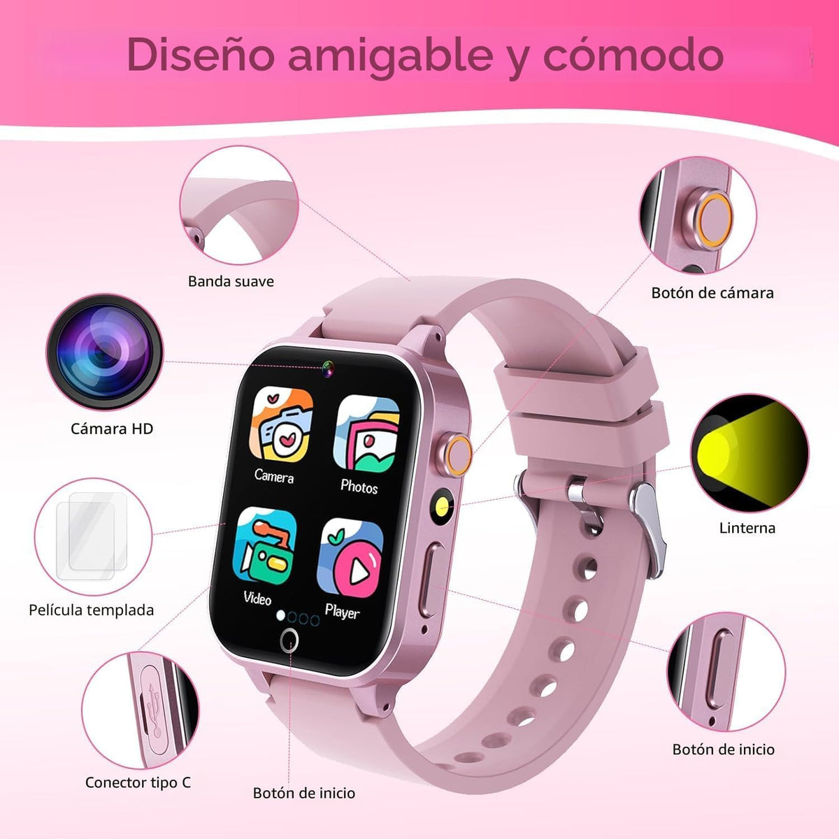 Reloj inteligente para niños de 5 a 12 años, 26 juegos, pantalla tá...