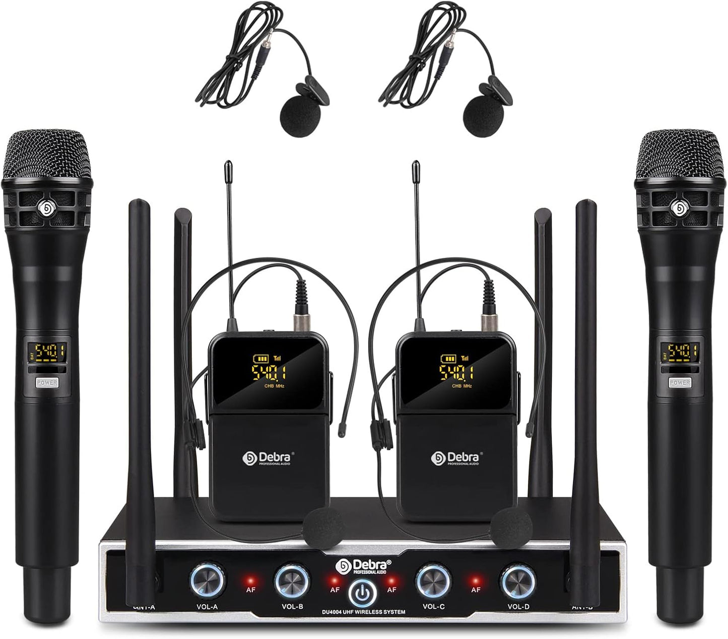 D Debra Sistema de Micrófono Inalámbrico de Audio Pro DU4004 UHF 4...