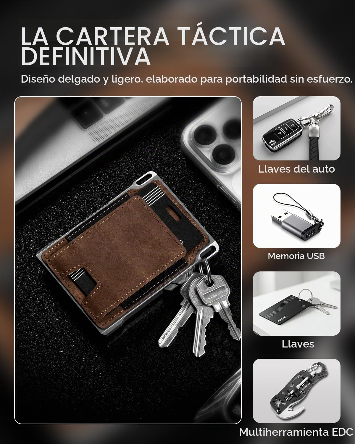 Cartera táctica delgada con juego de tarjetas de seguimiento (solo...