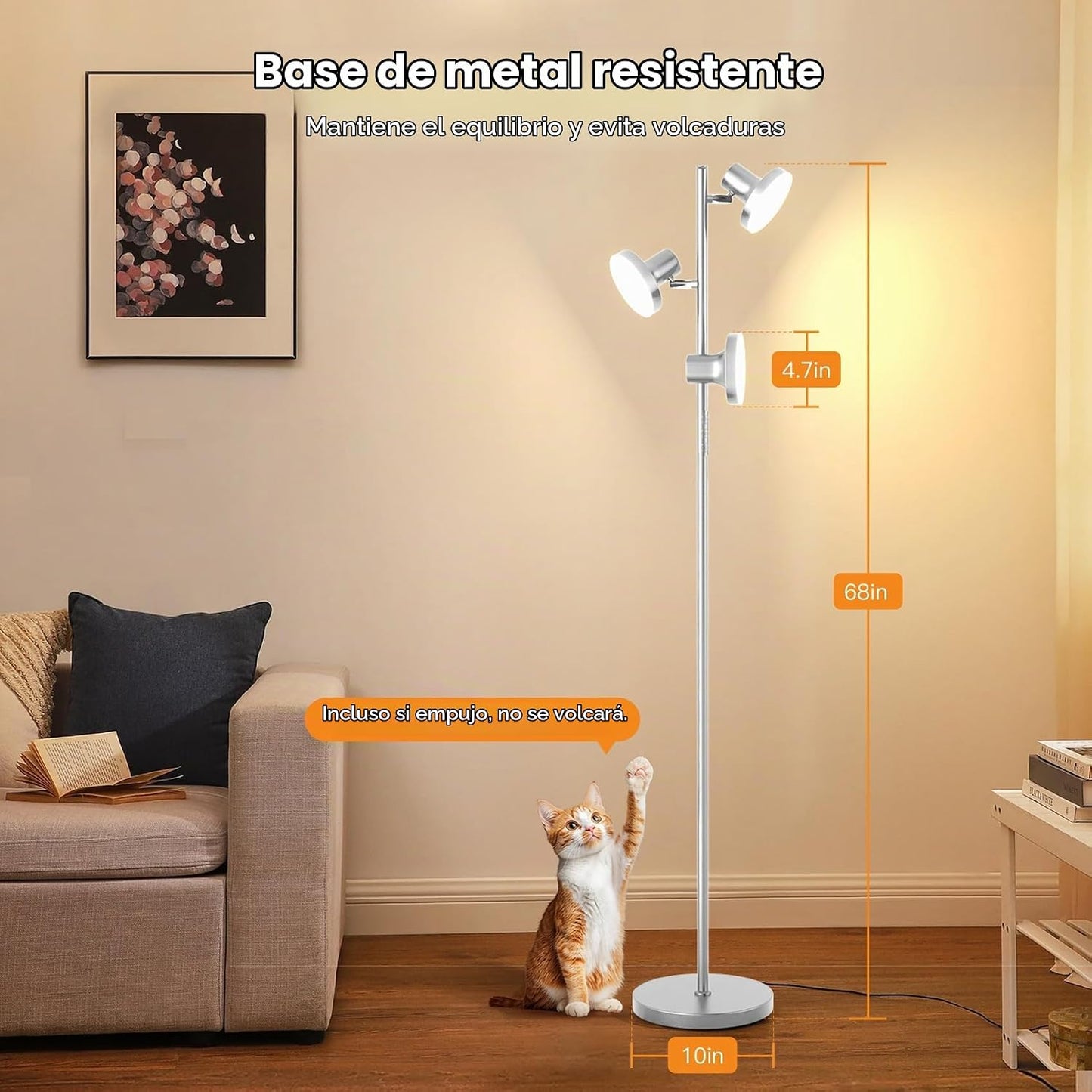 SIBRILLE Lámpara de pie LED de árbol de 36W, lámpara de pie ajustab...