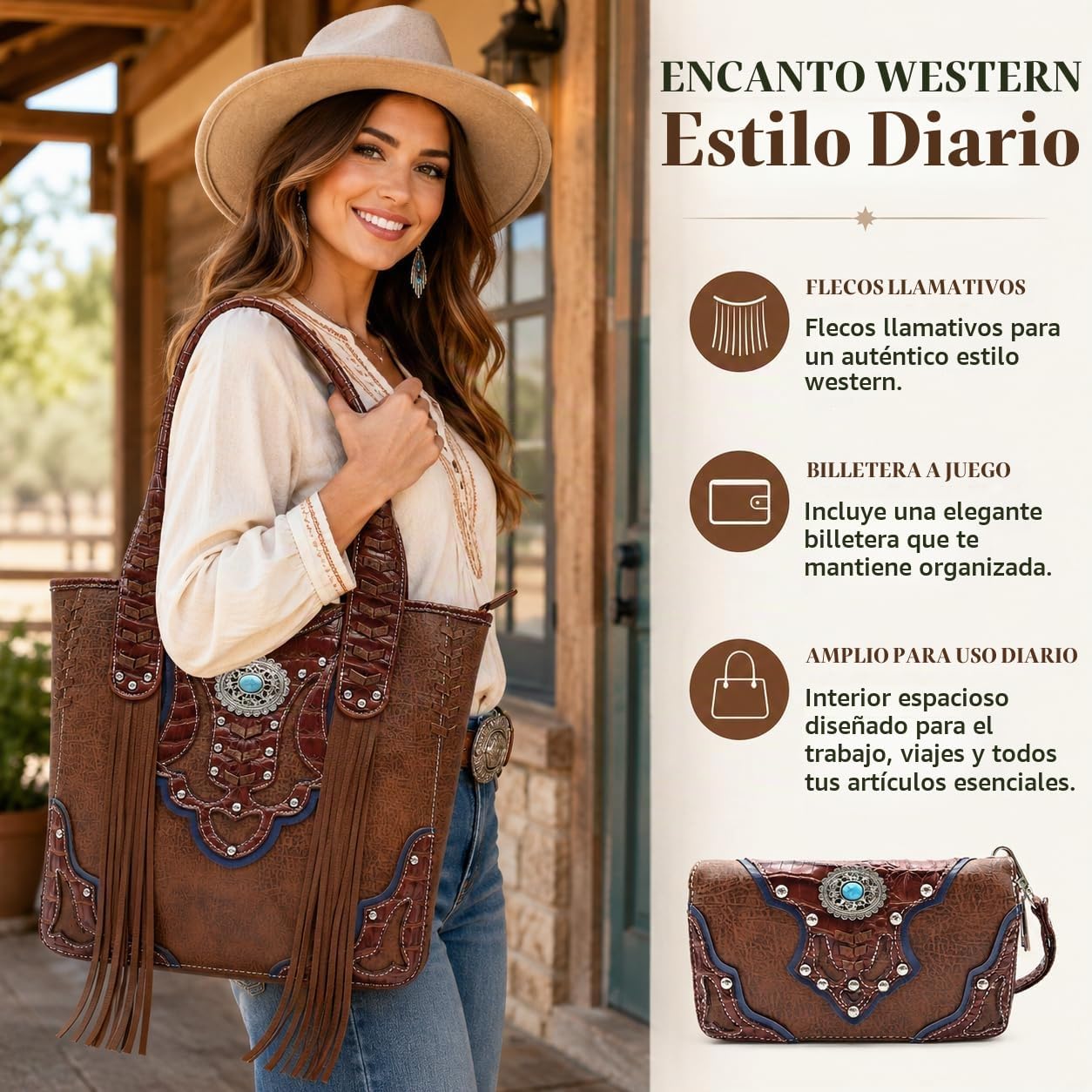 Estilo occidental vaquera tejida con flecos de cocodrilo magnífico...