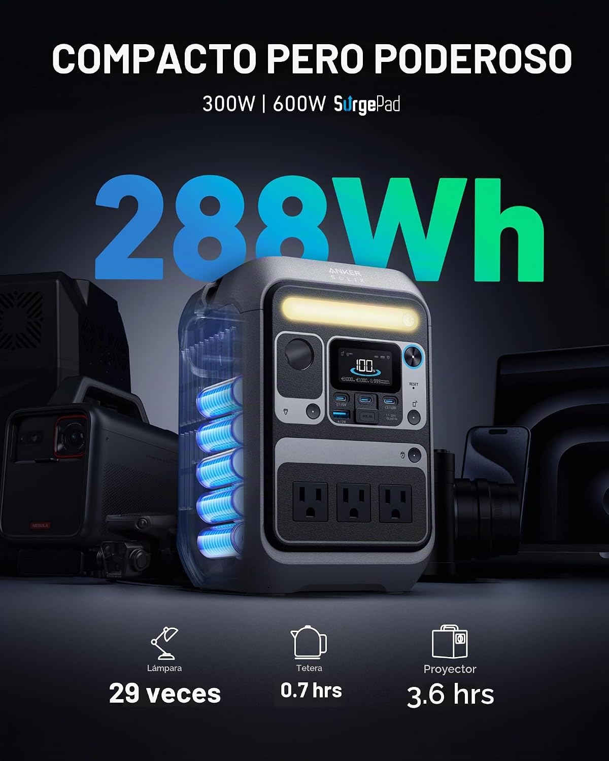Anker SOLIX C300 - Estación de energía portátil con panel solar de...