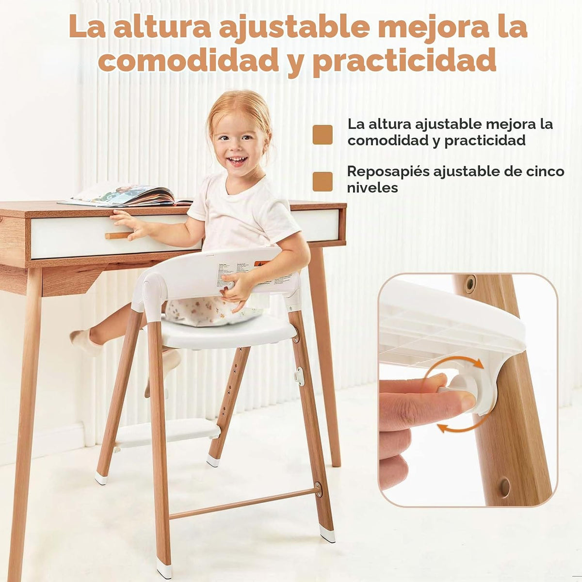 Silla alta plegable y ajustable para bebés y niños pequeños, silla...