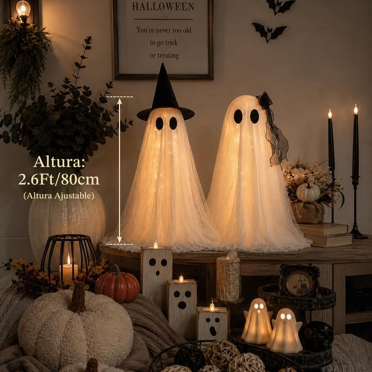 Decoraciones de Halloween para interiores, paquete de 2 fantasmas b...