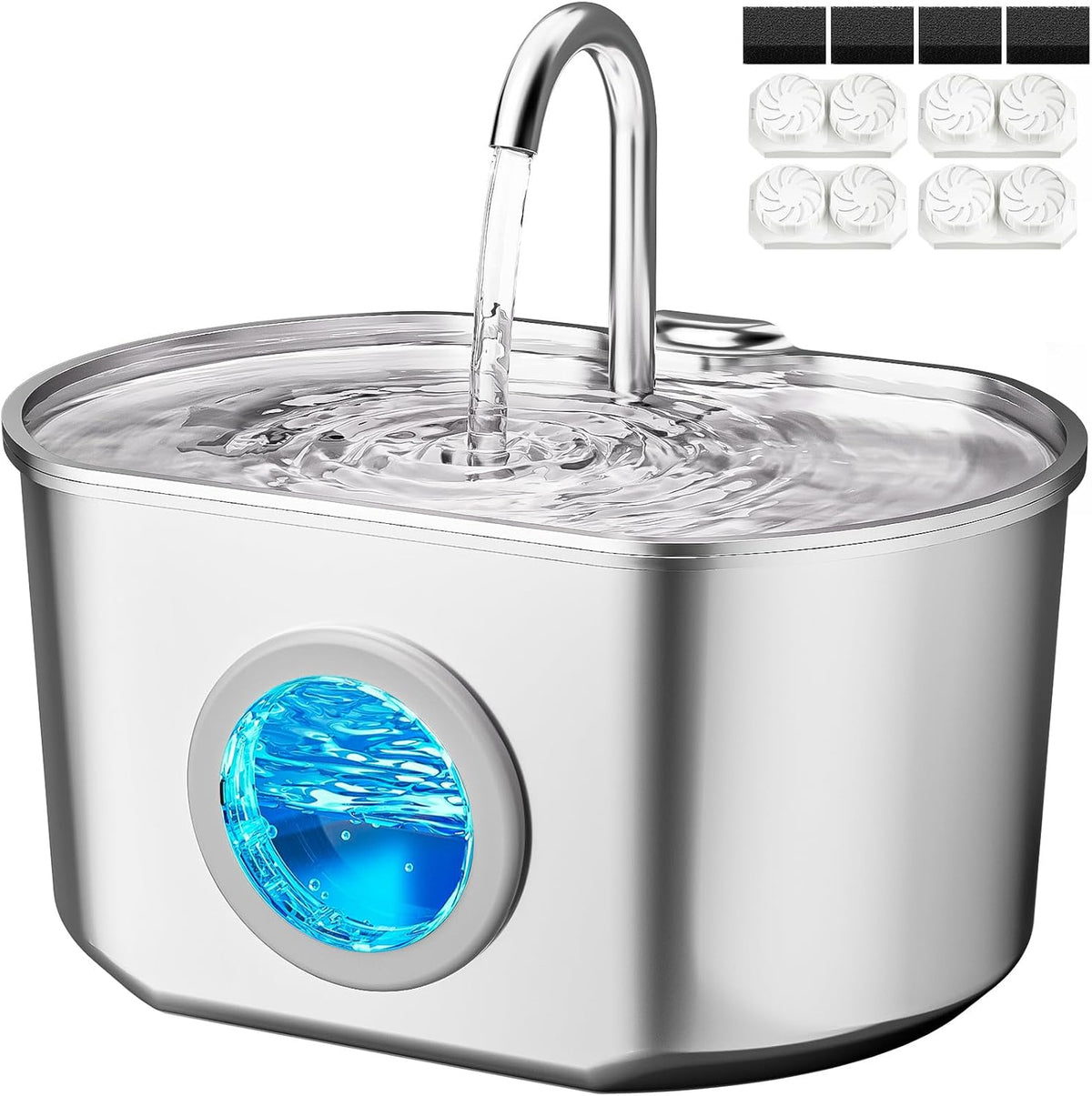 Fuente de agua para gatos de acero inoxidable: 74oz\/2.2L Fuente de...