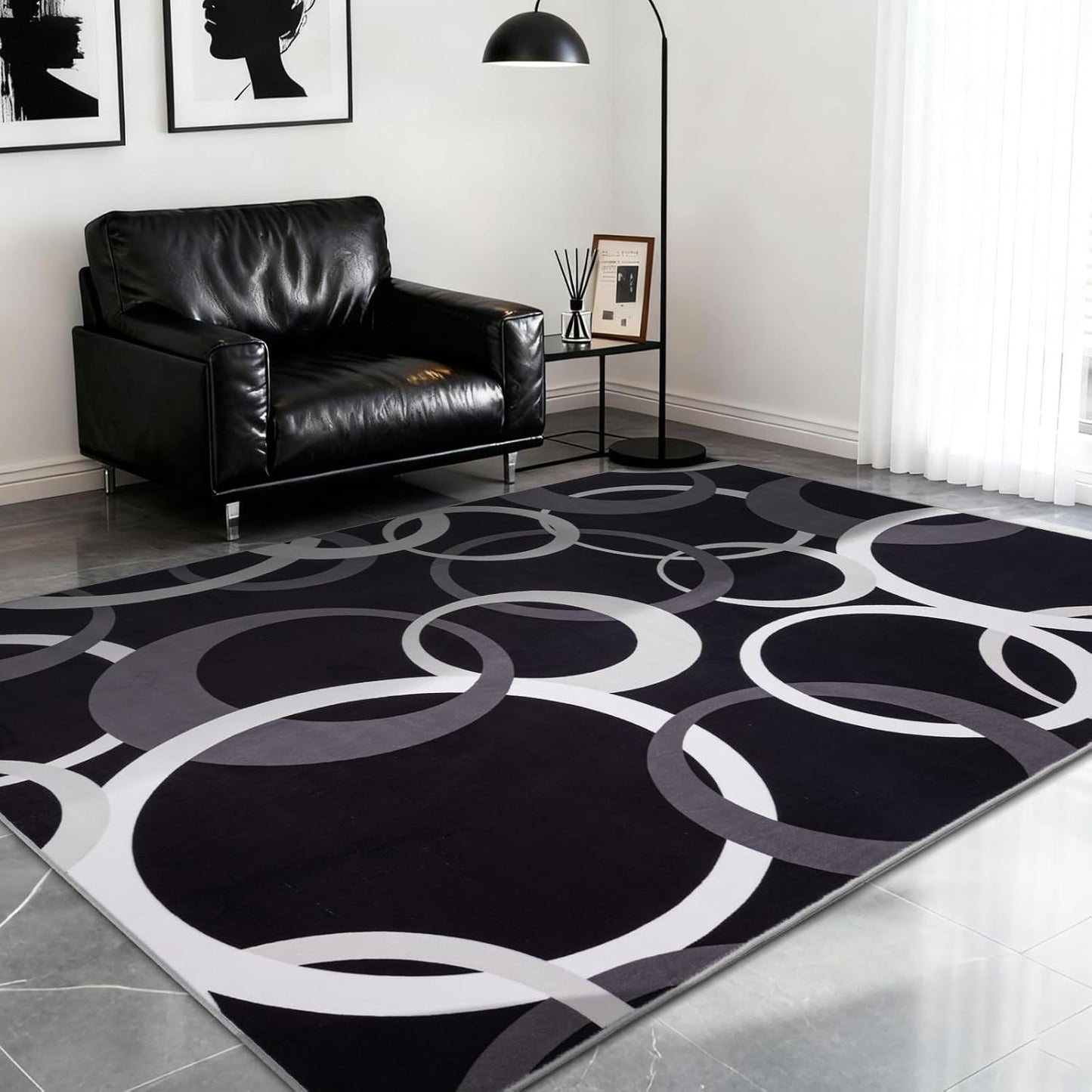 YIHOUSE Alfombras de área en blanco y negro de 8 x 10 pies para sal...