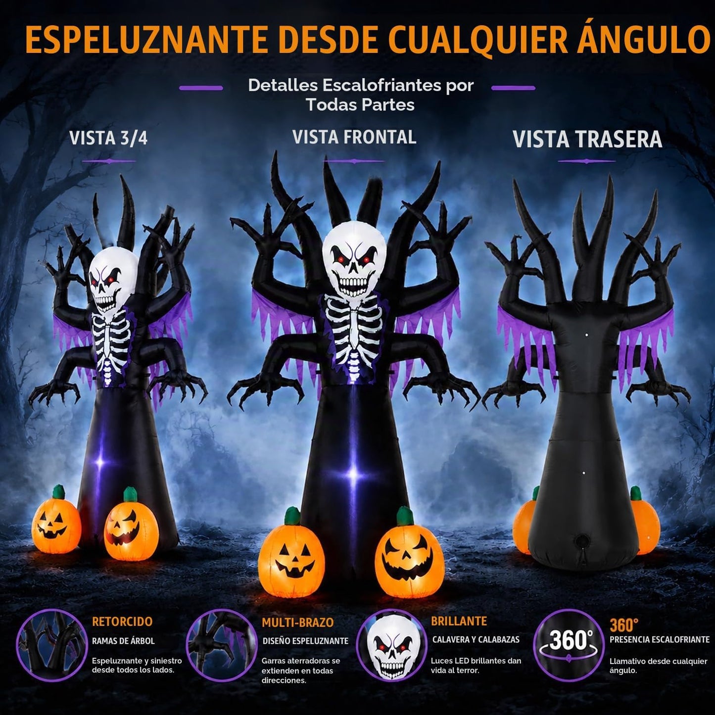 Árbol de esqueleto inflable de Halloween de 8 pies para decoración...