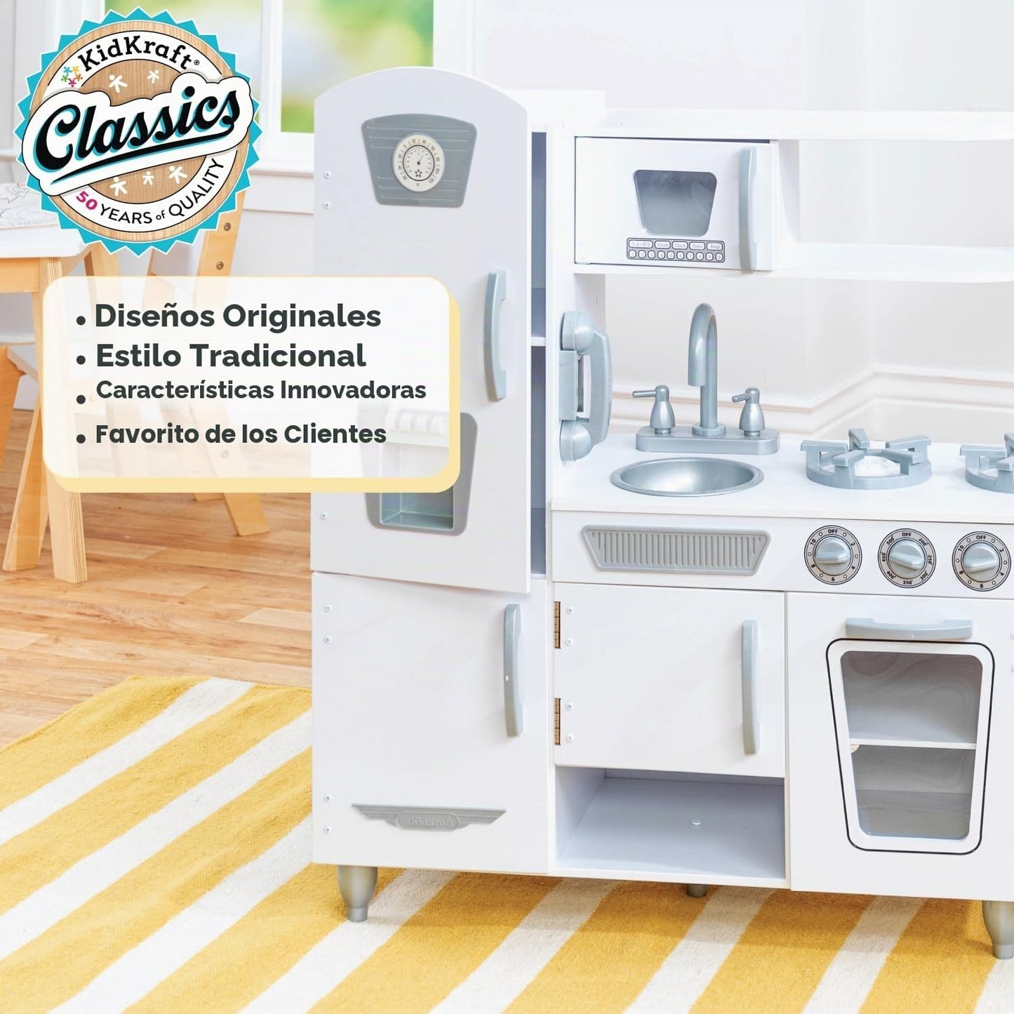 KidKraft Cocina de madera vintage con máquina de hielo y teléfono d...