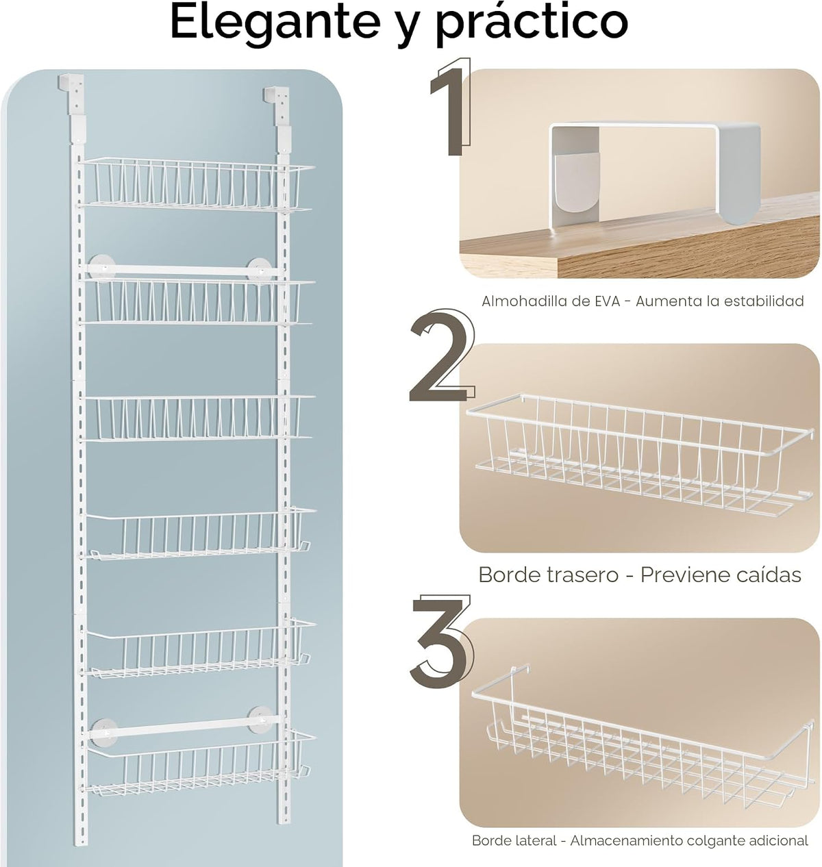 Delamu Organizador ajustable para puerta de armario, organizador de...