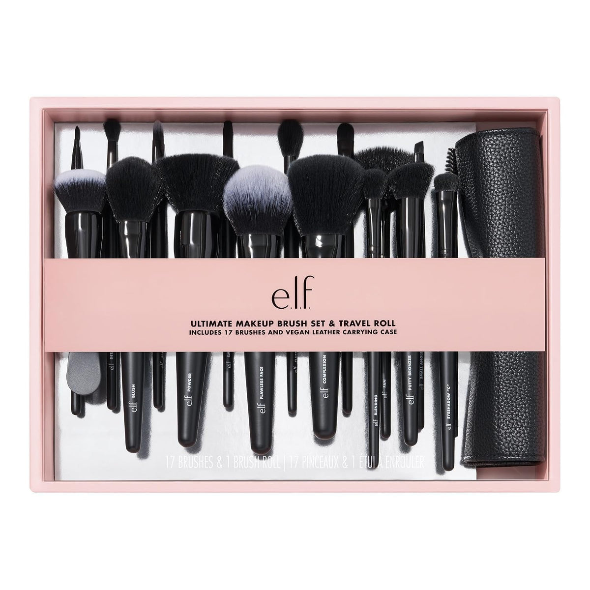 e.l.f. Ultimate - Juego de brochas de maquillaje y rollo de viaje,...