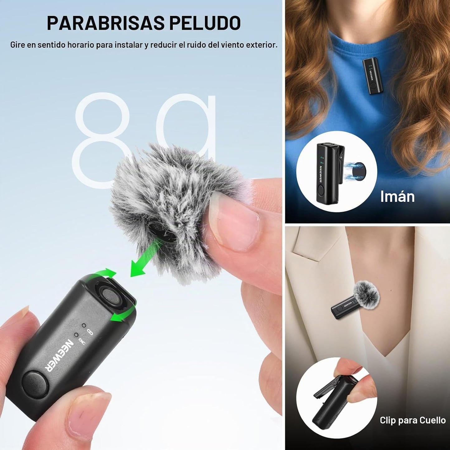 NEEWER KM23B Micrófono Lavalier Inalámbrico con Control de Aplicaci...