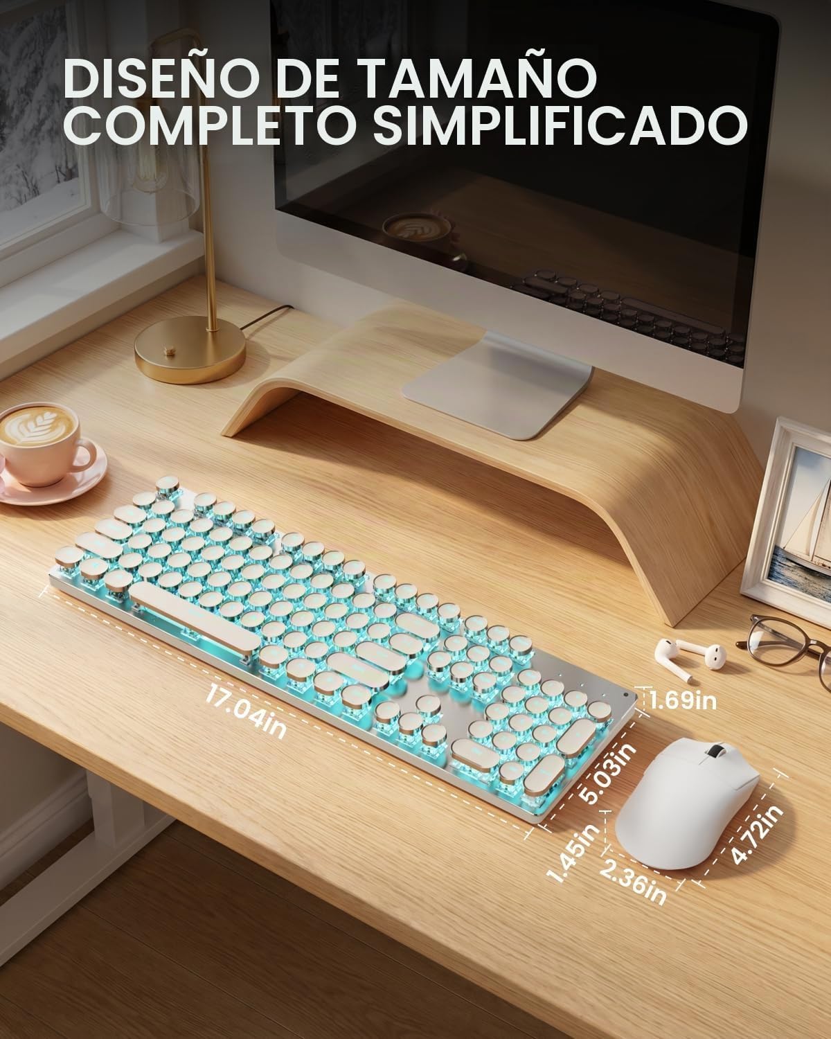 Combo de teclado y mouse inalámbricos, teclado retroiluminado azul...