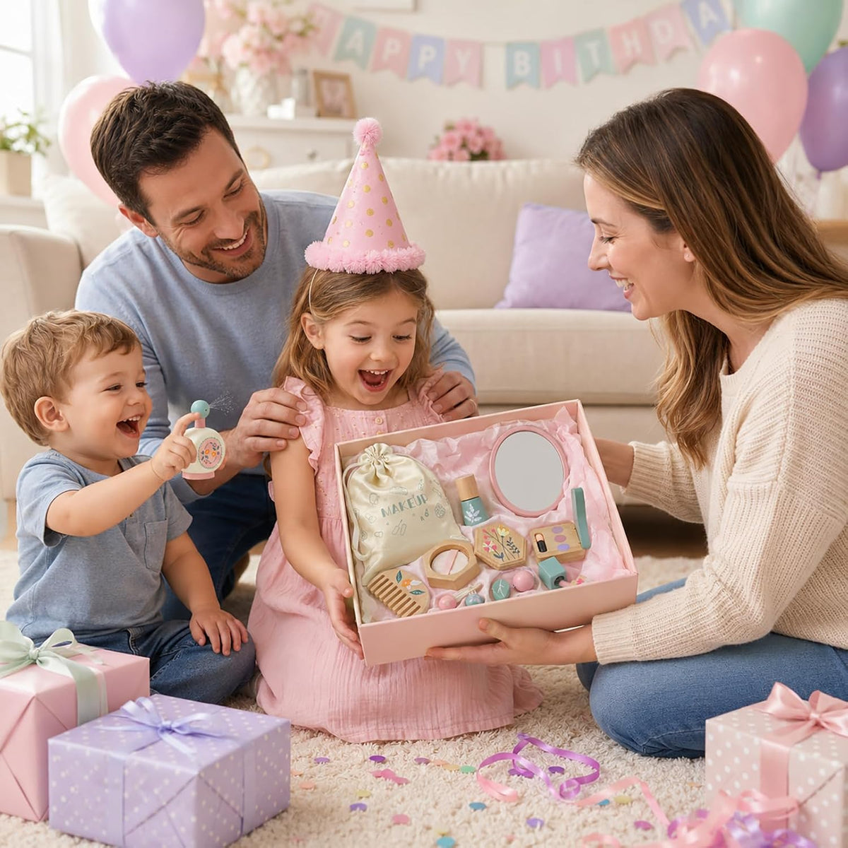 Kit de maquillaje de madera para niñas de 3 a 6 años, juego de maqu...