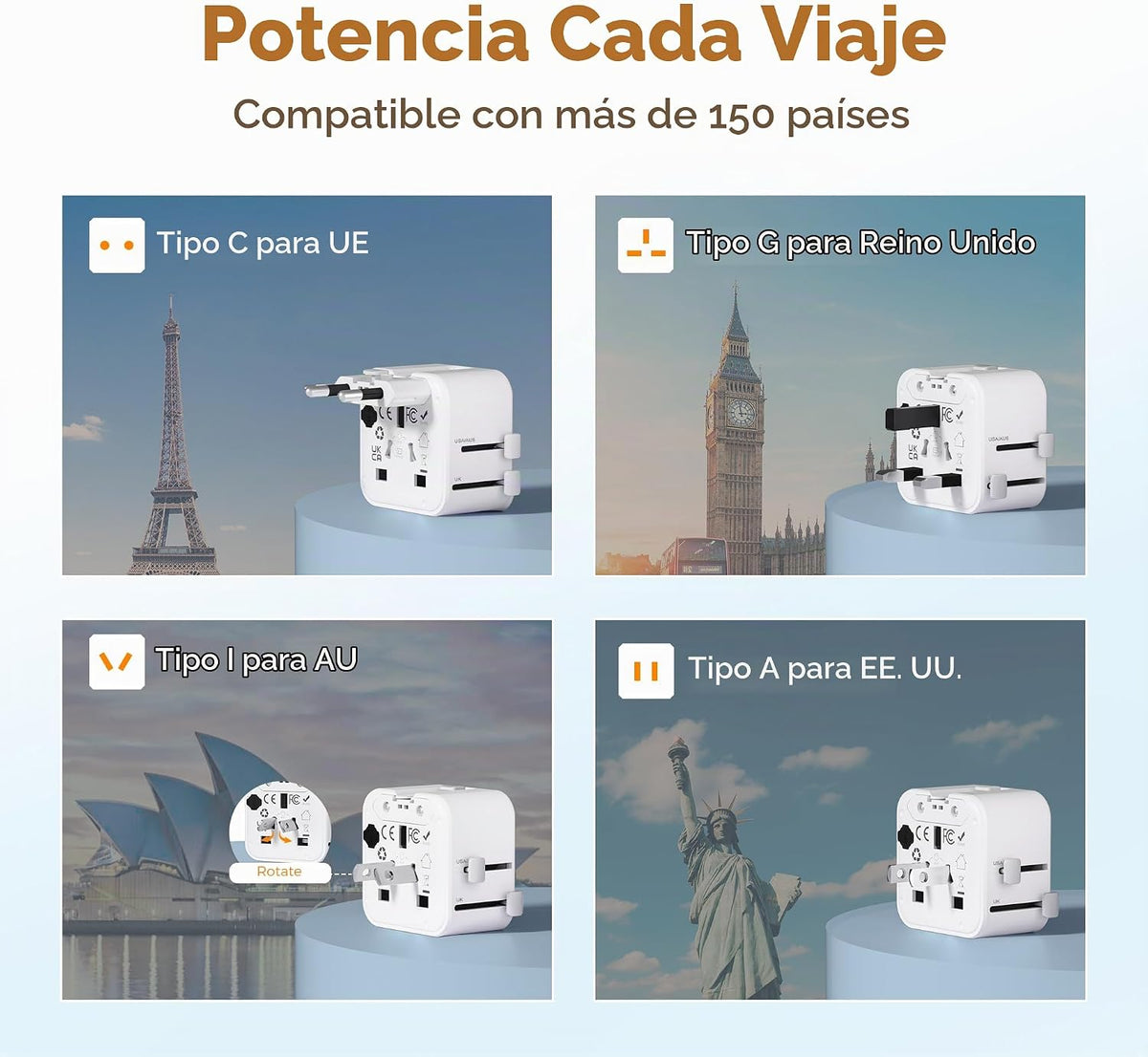 TESSAN Paquete de 2 adaptadores universales de viaje, adaptador de...