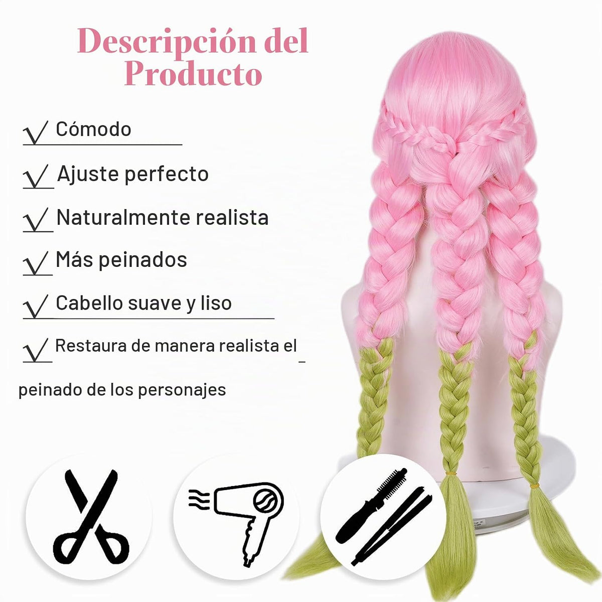 Max Beauty - Peluca de anime rosa y verde para Mitsuri Cosplay pelu...