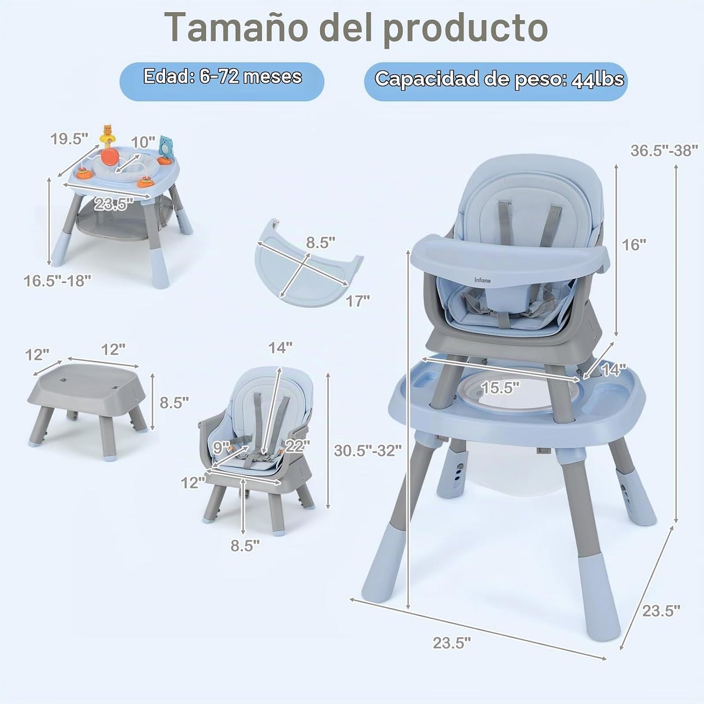 INFANS Silla alta 9 en 1, silla alta convertible para bebés y niños...