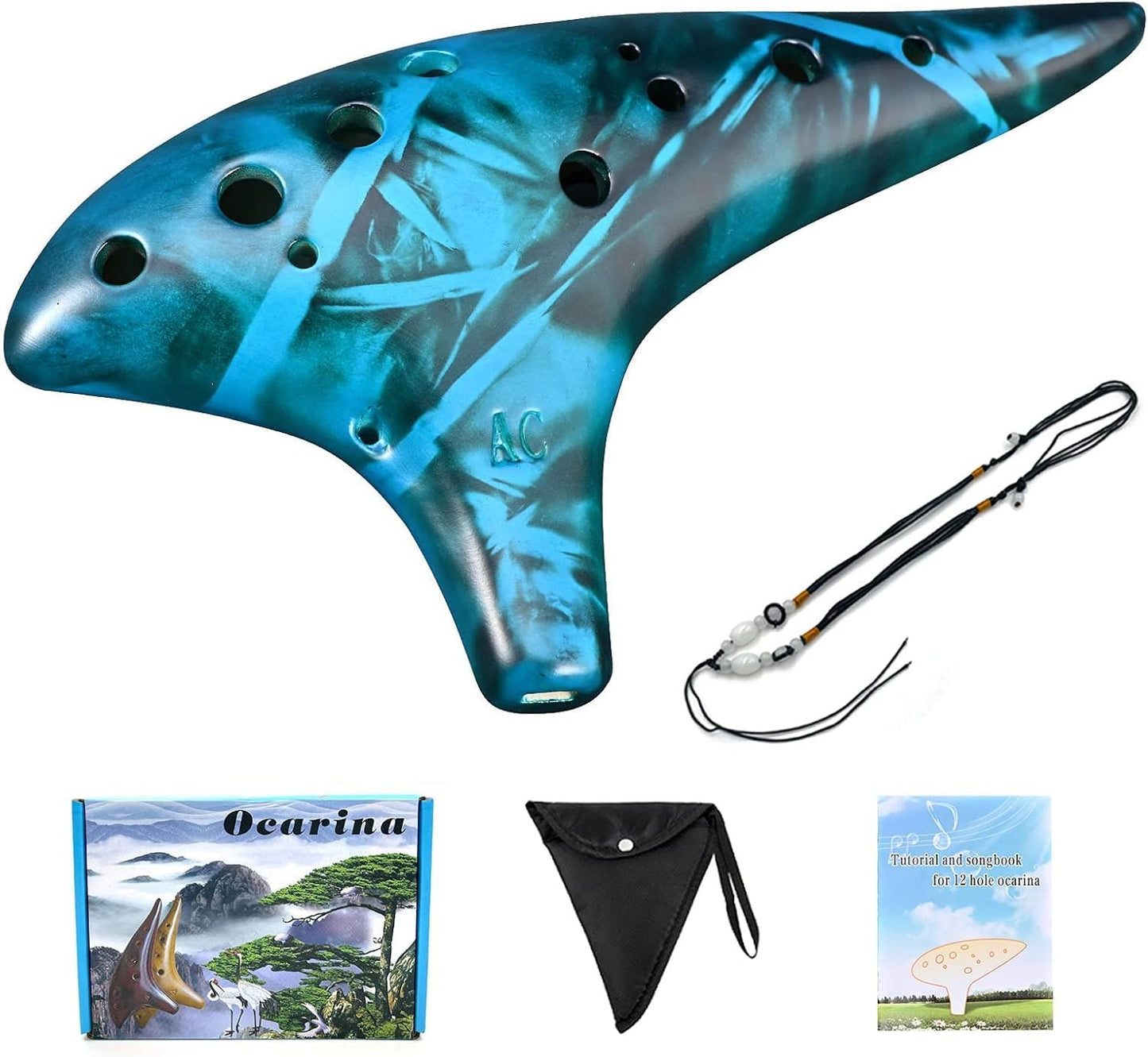 Ocarina de 12 agujeros Alto C de paja con cerámica ahumada, instrum...