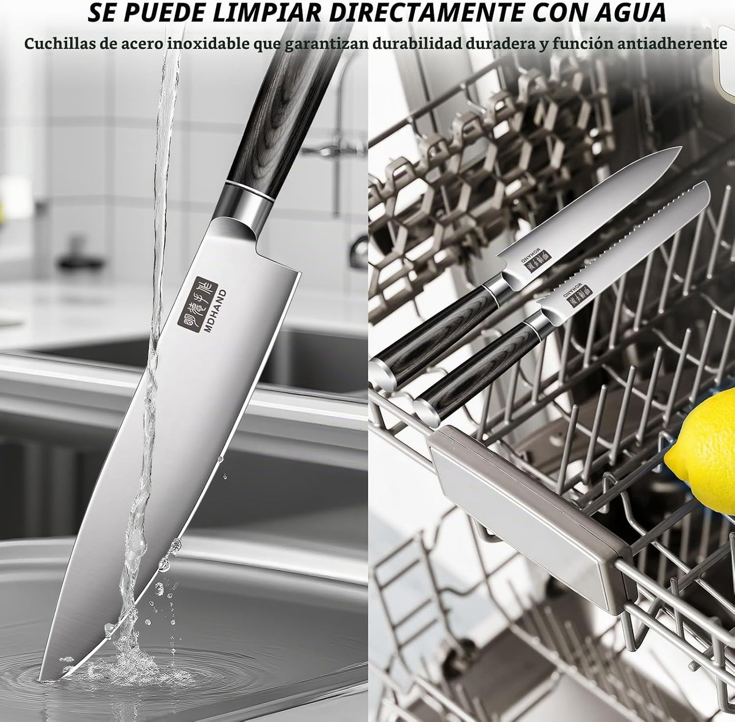 MDHAND Juego de cuchillos de chef con bolsa de rollo, 9 piezas de c...