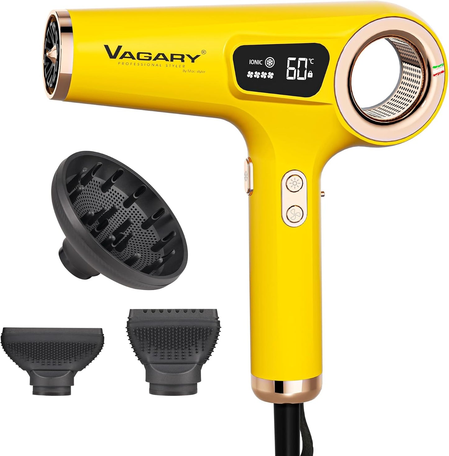 VAGARY Secador de pelo iónico de alta velocidad con difusor, 110000...