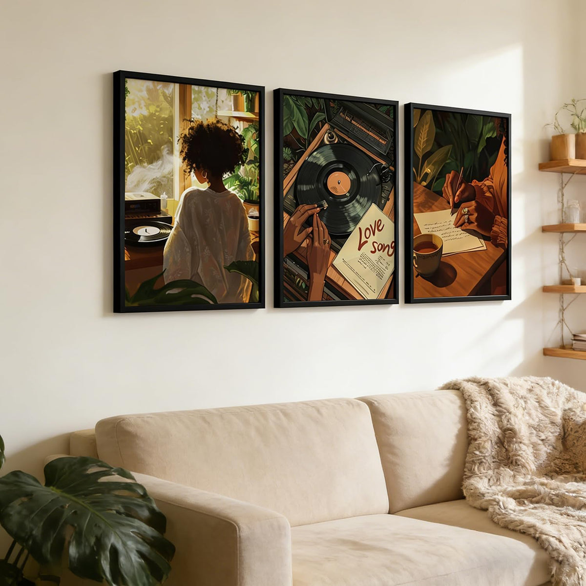 3 piezas de lienzo de mujer negra, arte de pared a la moda, pintura...