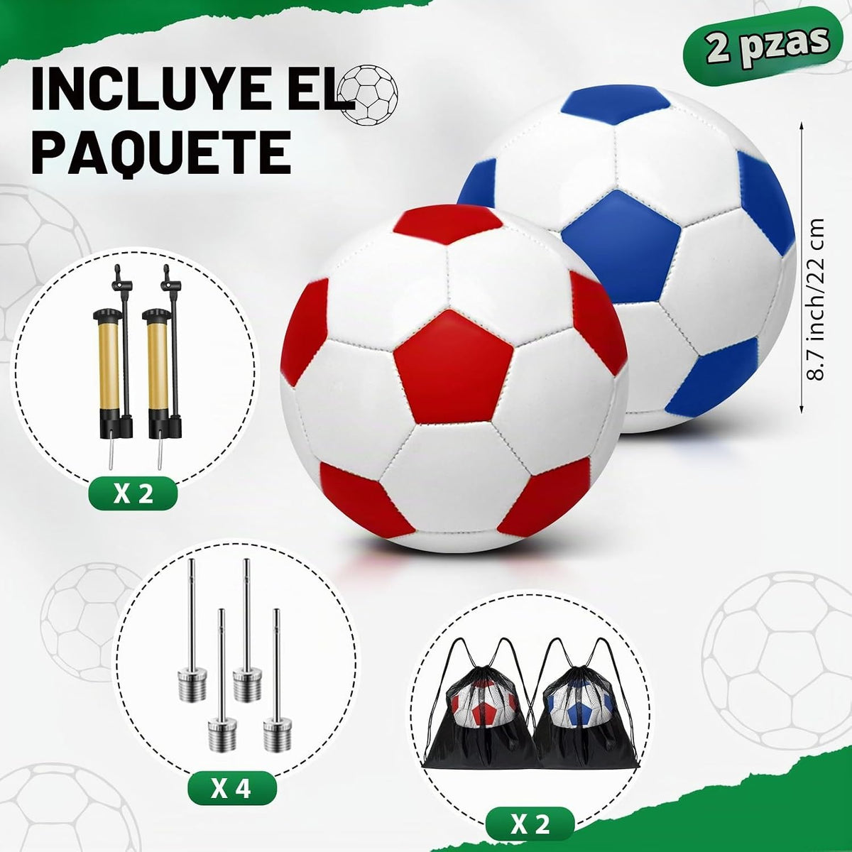 yasuwekik Paquete de 2 pelotas de fútbol desinfladas con bomba para...