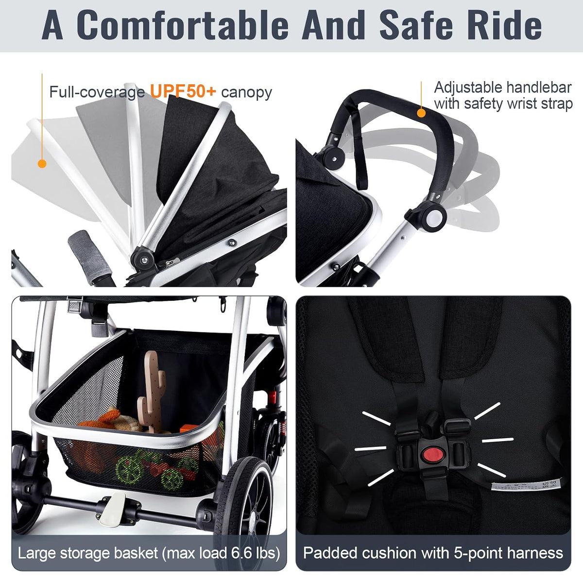 Hagaday Cochecito de bebé, asiento reversible 2 en 1 para niños peq...