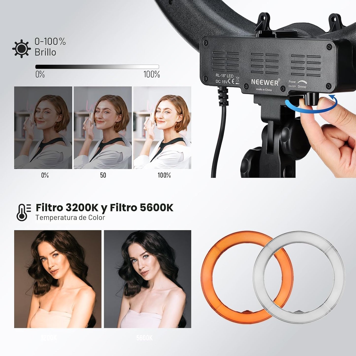 NEEWER Kit de luz de anillo de 55 W, 18"\/45 cm [Nueva versión]...