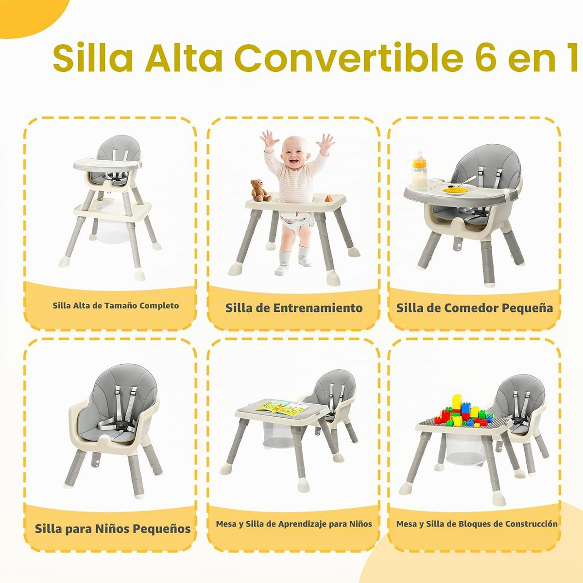 JOYMOR Silla alta convertible 5 en 1 para bebés y niños pequeños, j...