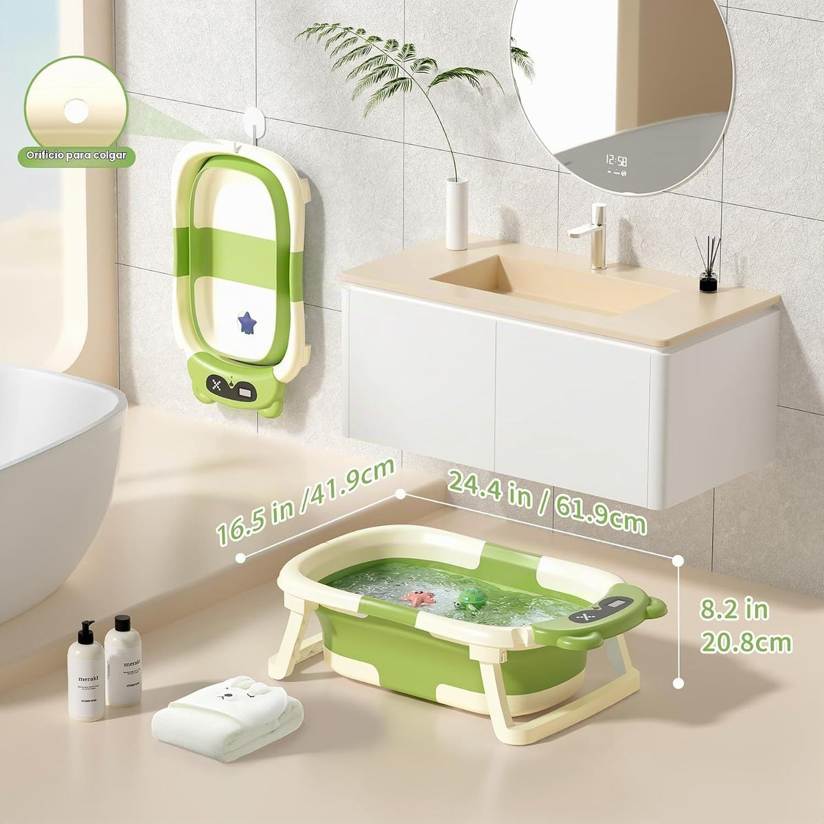 Kerbwry Bañera plegable para bebés recién nacidos y niños pequeños...