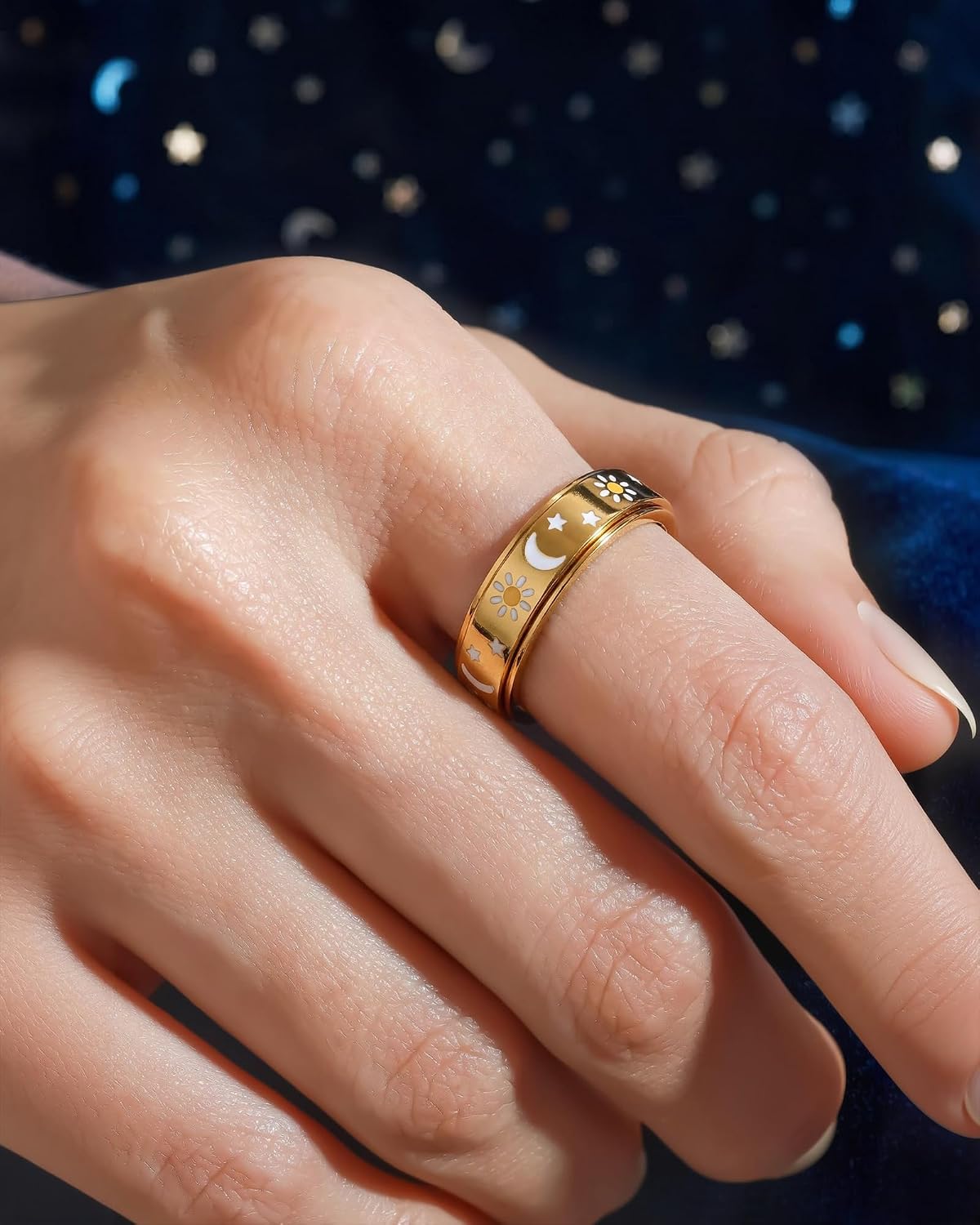 Anillo giratorio silencioso de acero inoxidable chapado en oro para...