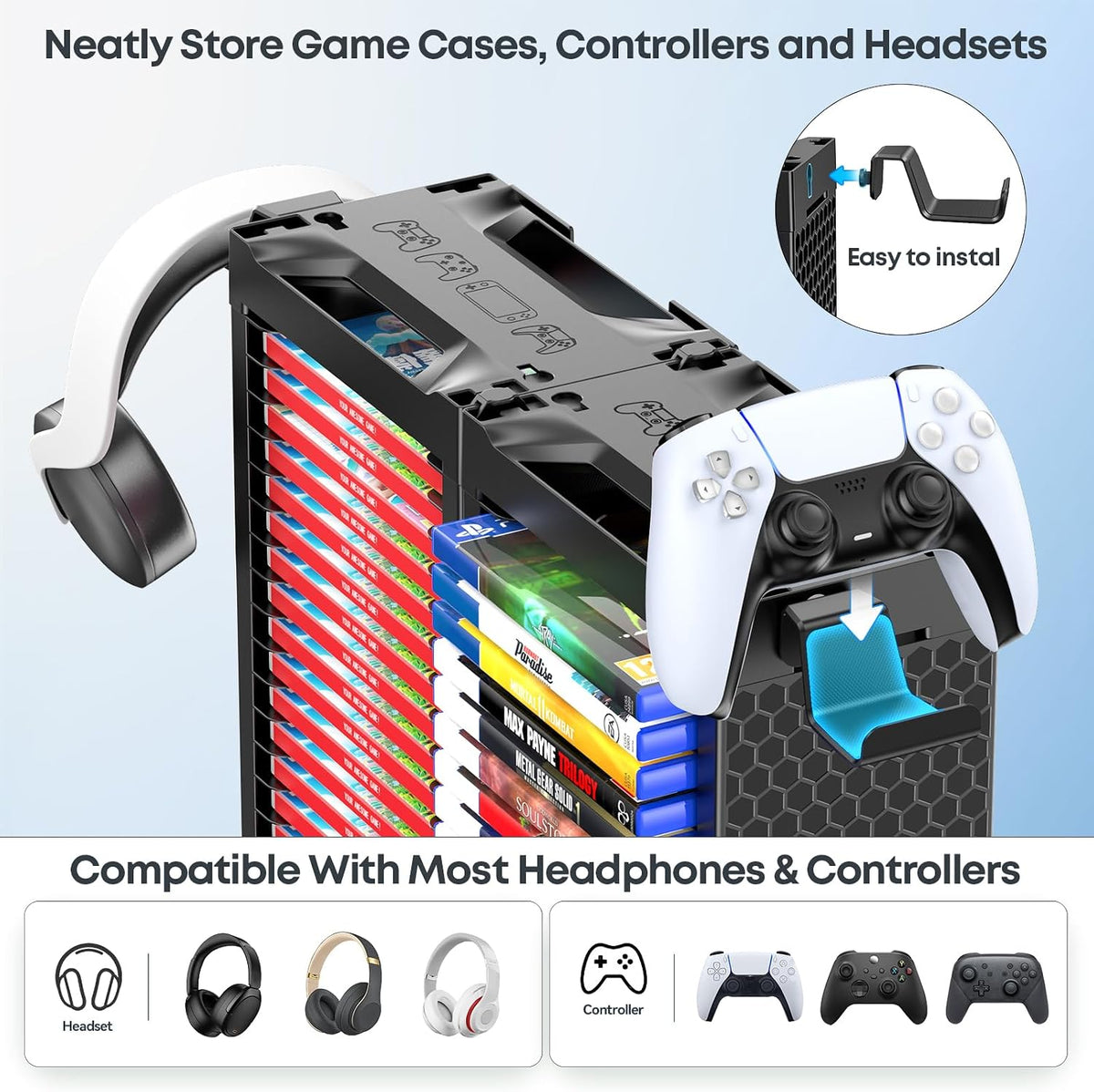 Kytok Estante de disco para videojuegos, torre de almacenamiento de...