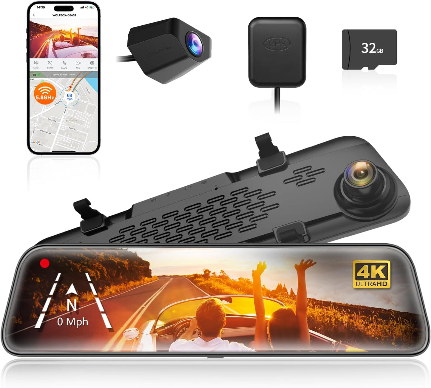 WOLFBOX G840S Cámara de Tablero con Espejo 4K de 12", Cámara de...