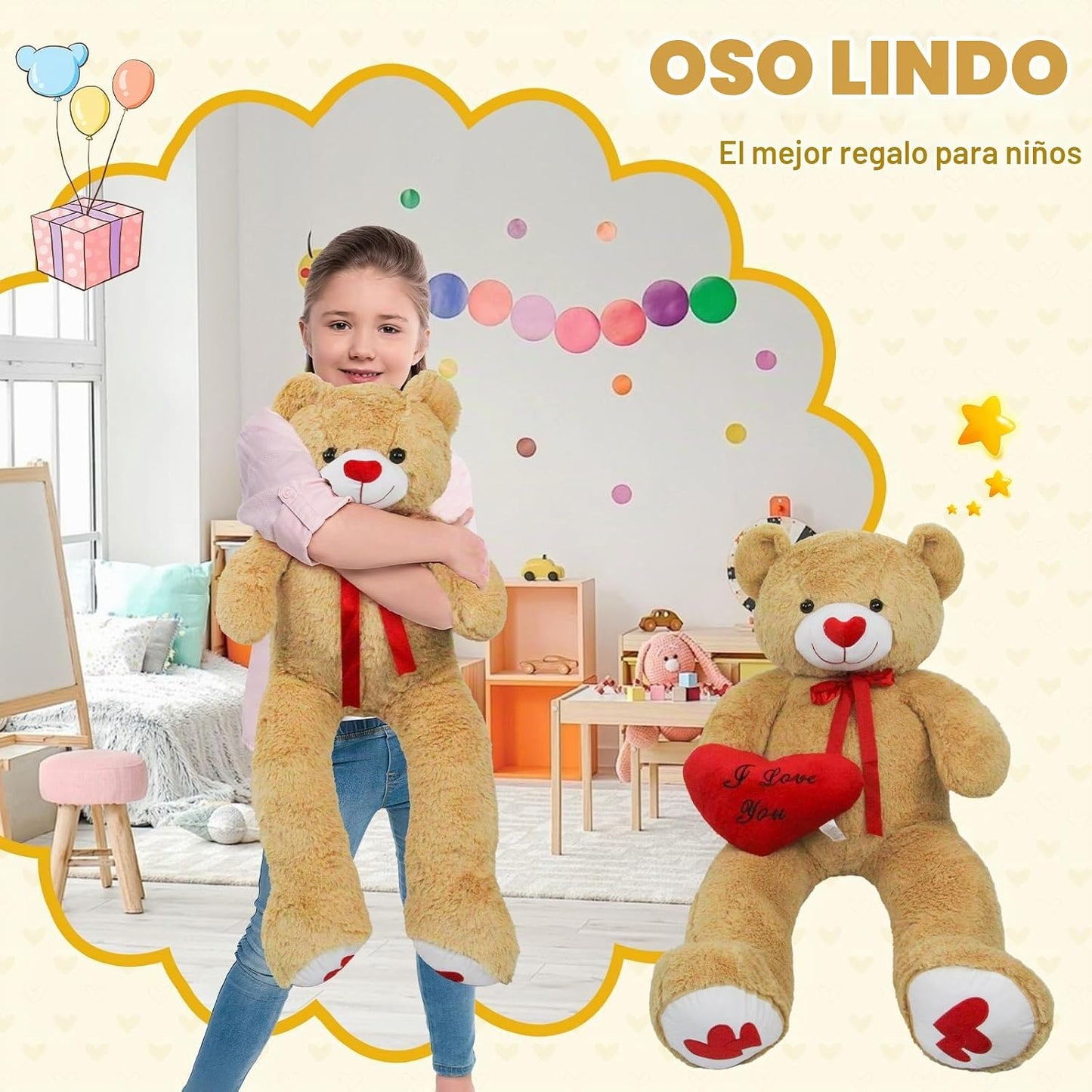 SRANWOW Oso de peluche gigante de 51.2 pulgadas con almohada de cor...