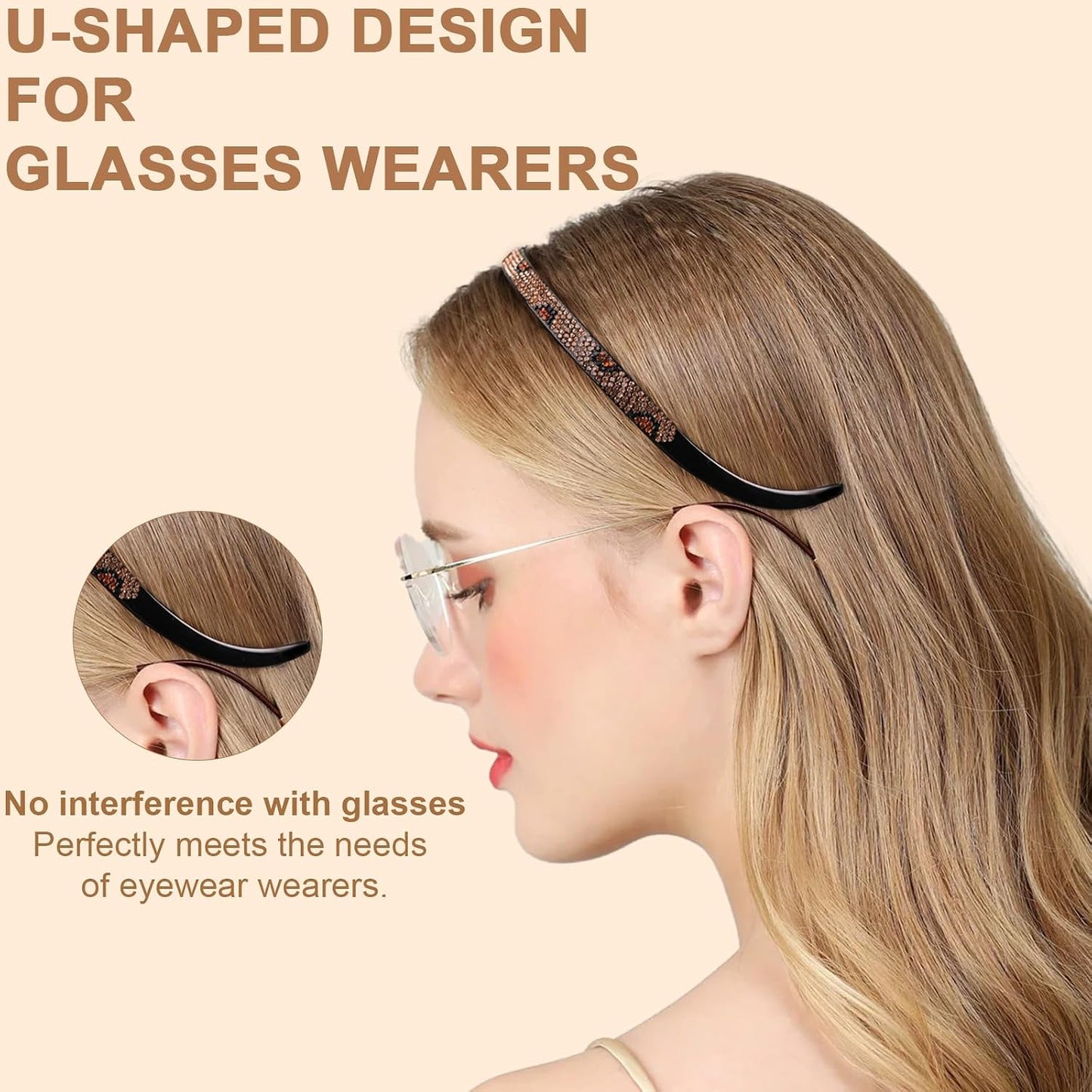 KOVOLITU Diademas diseñadas para gafas, bandas para el pelo de diam...