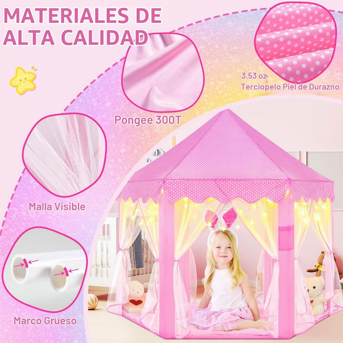 EVOIONOS Tienda de princesa con luces y alfombra, tienda de juegos...