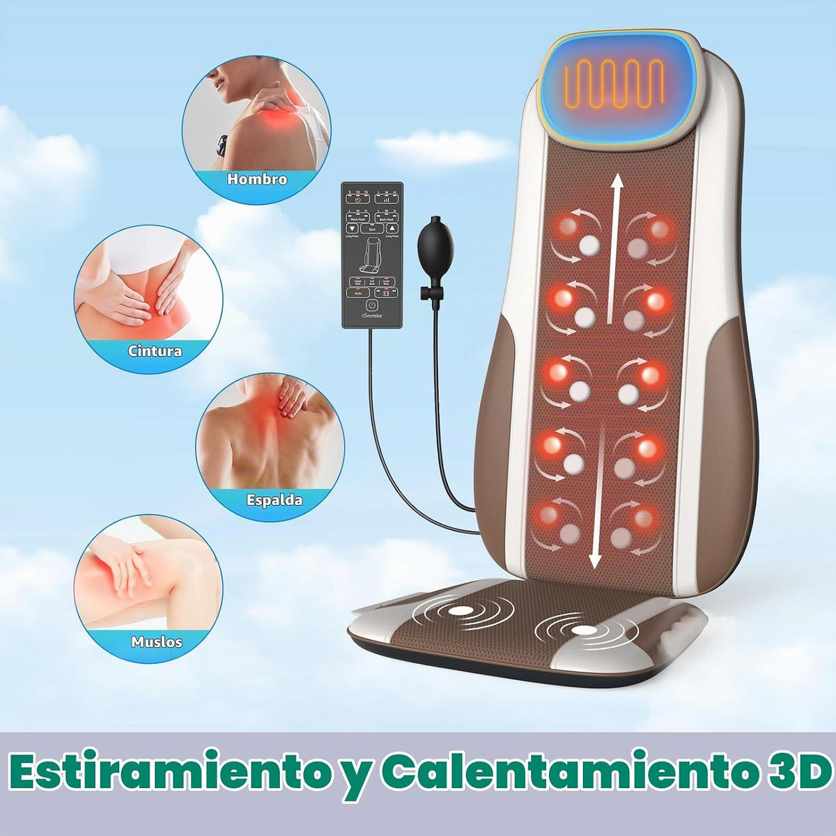 comrelax Shiatsu - Masajeador de espalda con calor, cojín de asient...