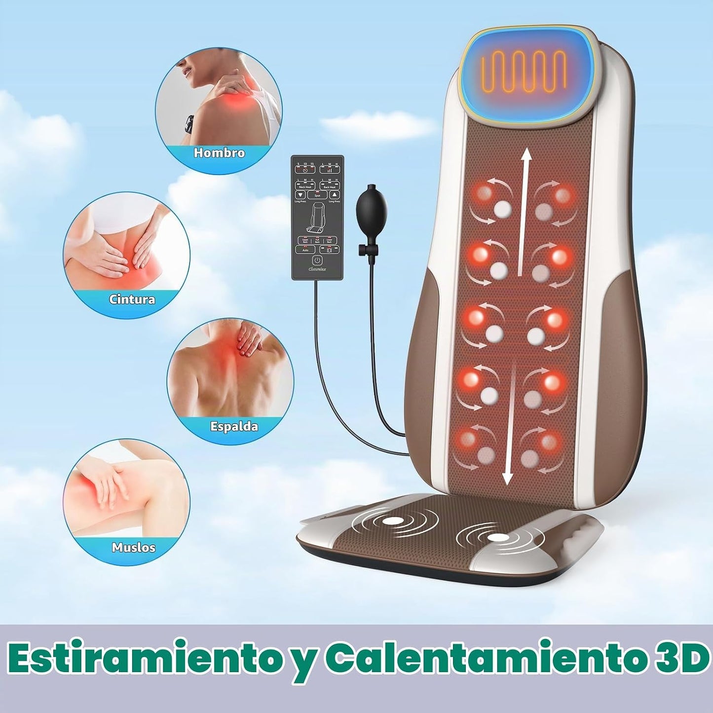 comrelax Masajeador de Espalda Shiatsu con Calor, Cojín de Asiento...