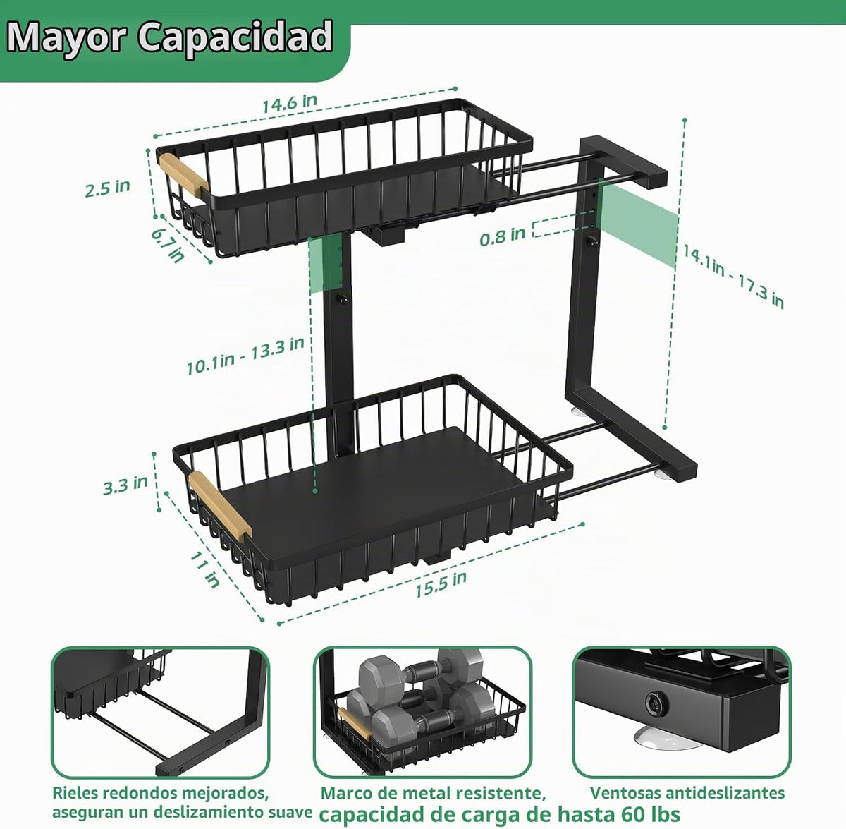 ADRIMER Organizador para debajo del fregadero, 2 paquetes, organiza...