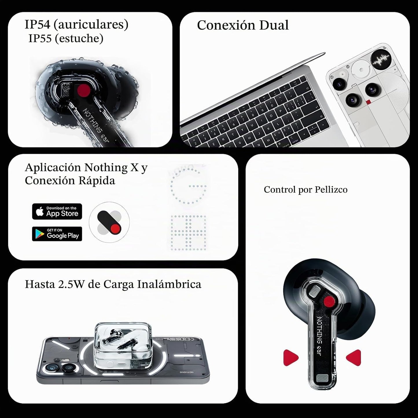 Nothing Auriculares inalámbricos Bluetooth, auriculares híbridos AN...