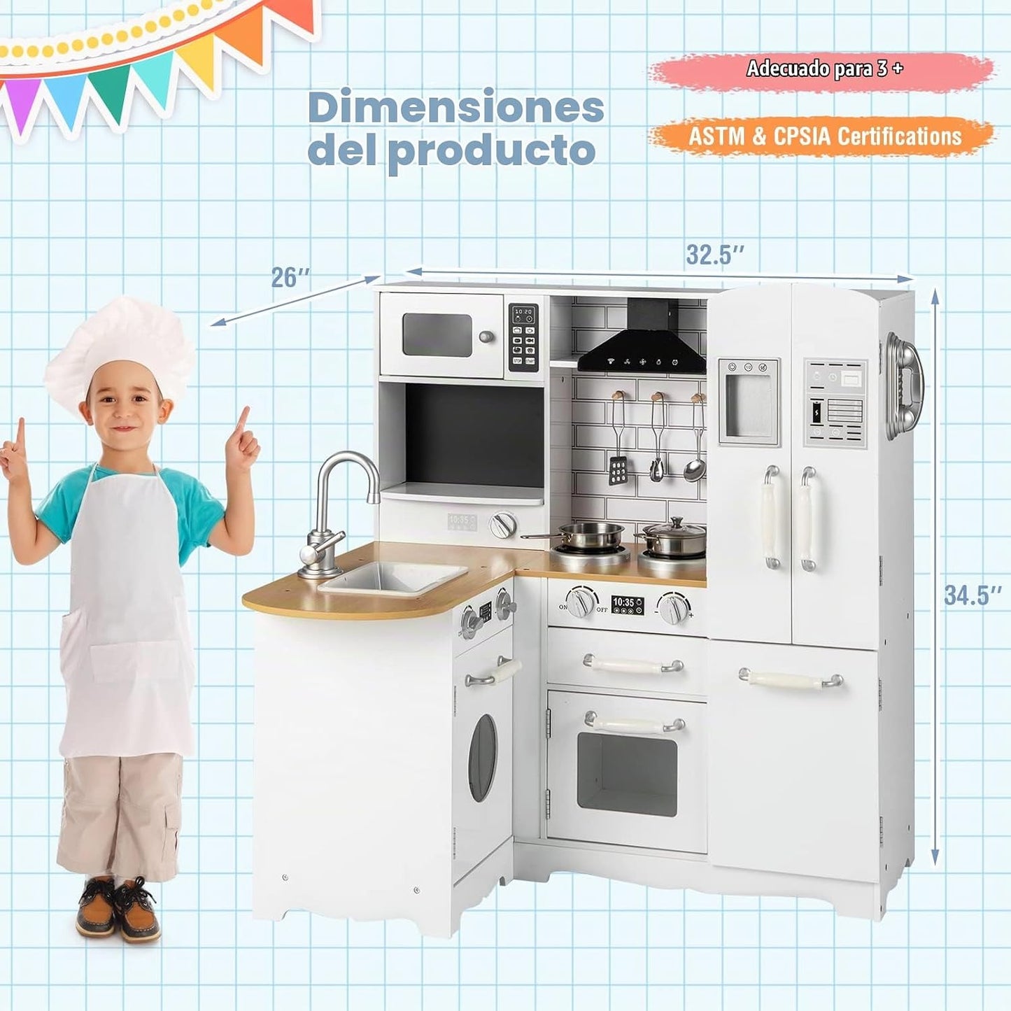 Costzon Juego de Cocina de Esquina para Niños, Juego de Cocina de M...