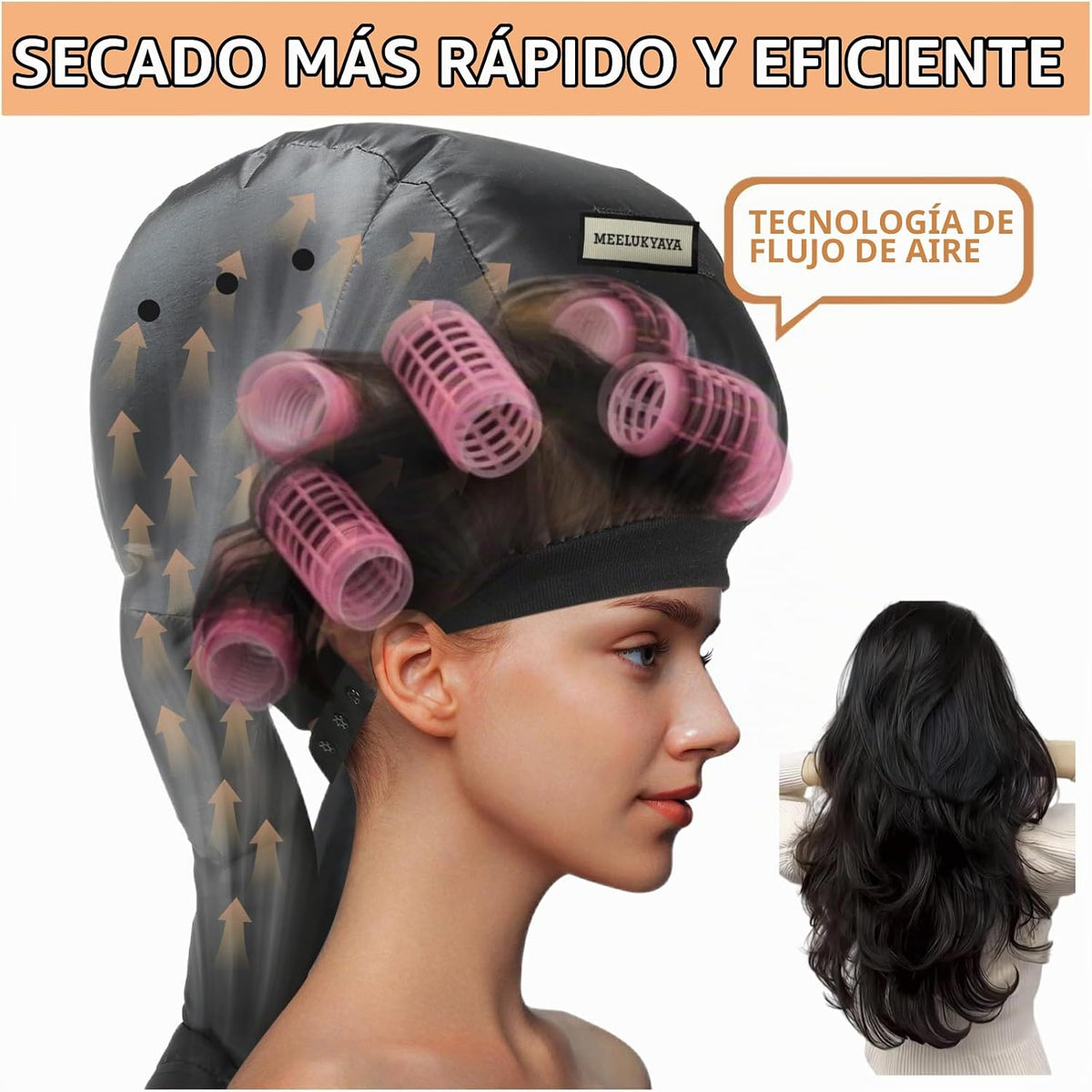 Capó de calefacción específico para rodillos de pelo, acorta el tie...
