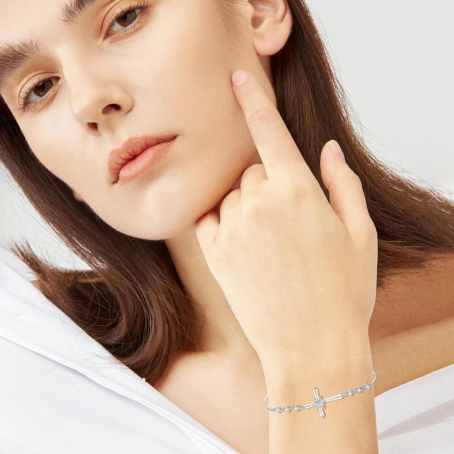 Pulsera Cruz FANCIME de Plata de Ley 925 con Piedra de Nacimiento d...