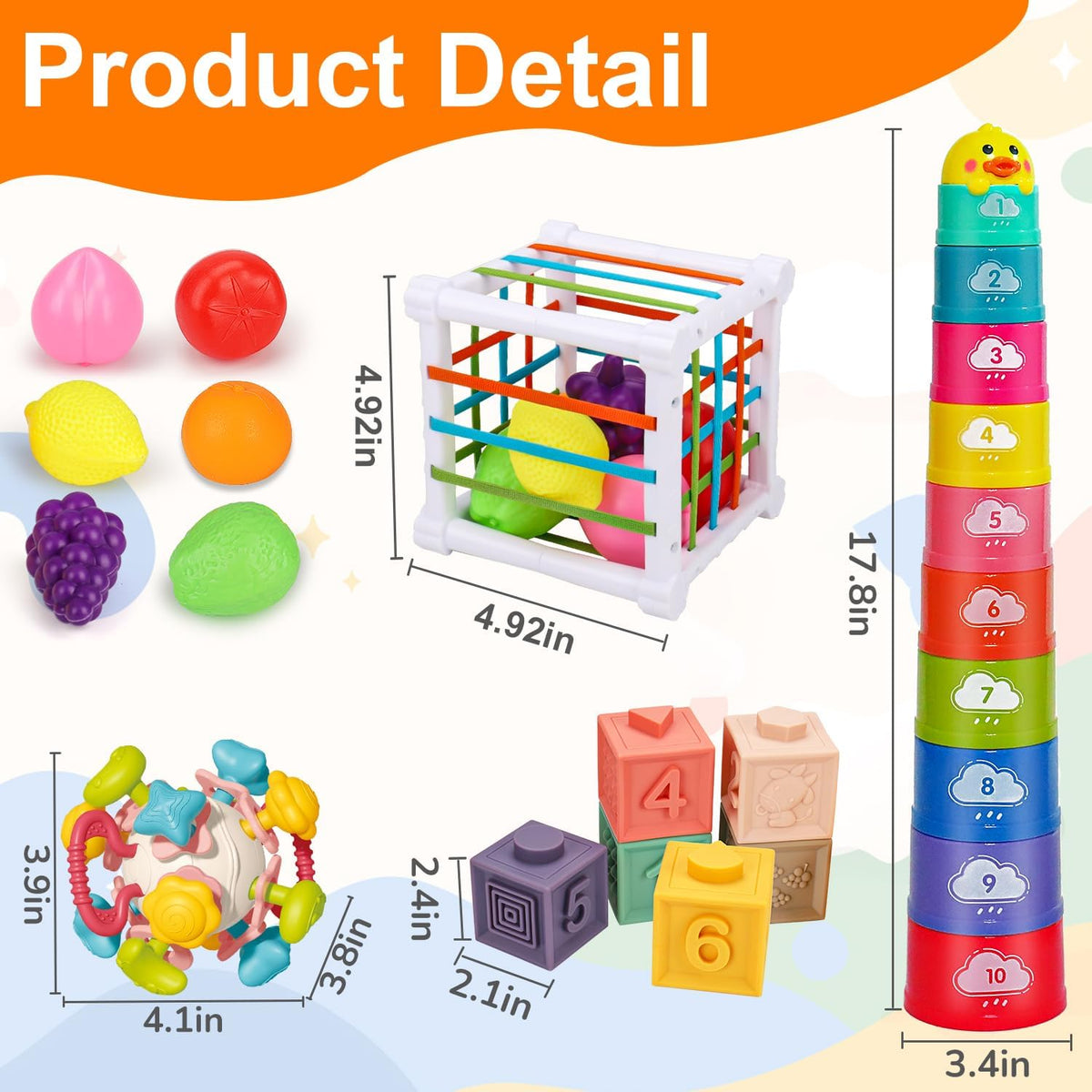 Juguetes Montessori para bebés de 6-12-18 meses, tazas de apilar co...