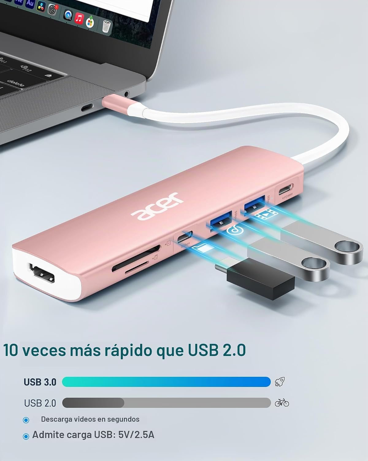 Acer USB C Hub, adaptador 7 en 1 USB-C a HDMI multipuerto, 2 USBA 3...