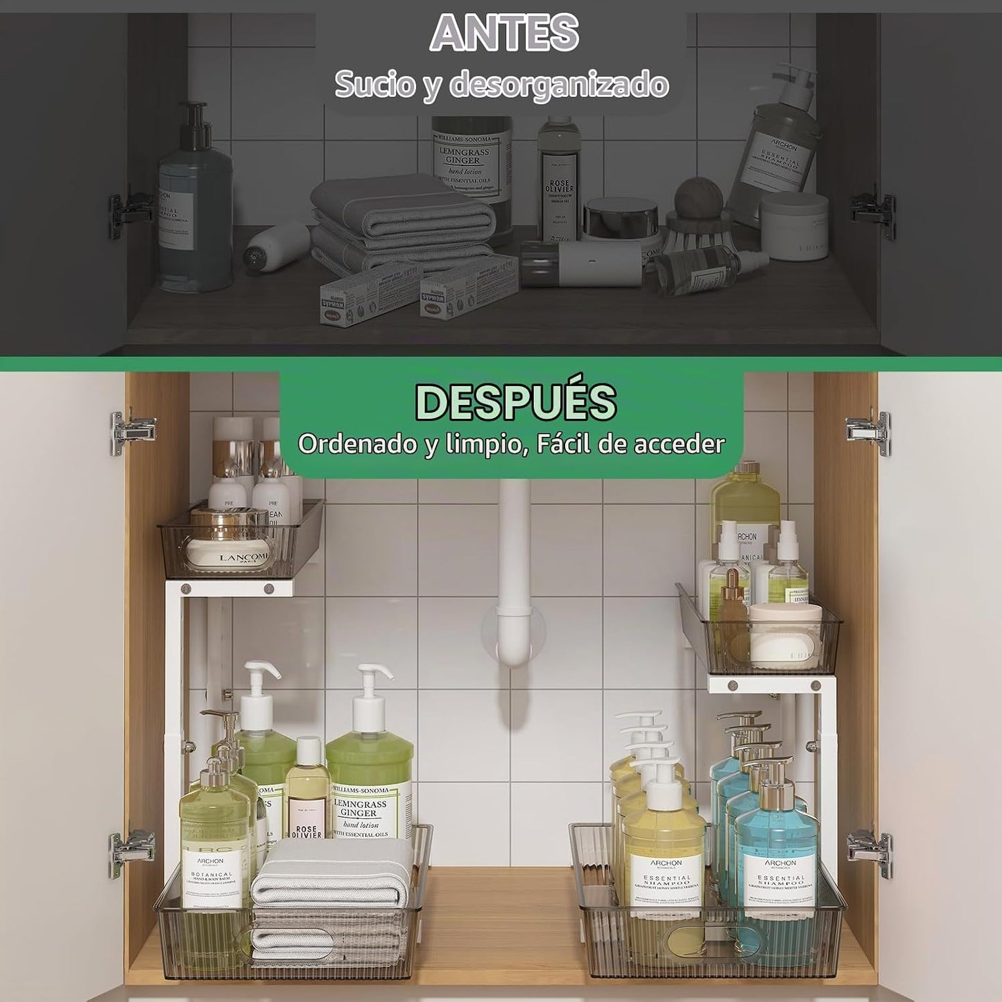 ADRIMER Organizador para debajo del fregadero, 2 unidades, organiza...
